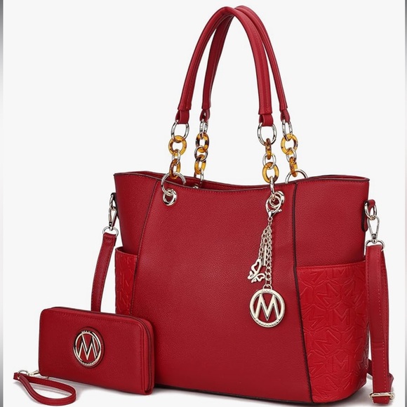 ~Michael Kors-Esque Red Tote Bag & Wallet Set w/Gold Tone “M” Hardware~ - Picture 10 of 14
